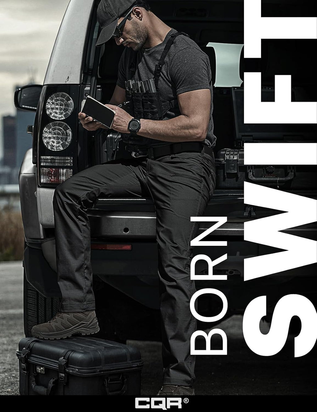 CQR Men's Flex Stretch Tactical Pants, Water Resistant Ripstop Cargo Pants, Lightweight EDC Outdoor Work Hiking Pants