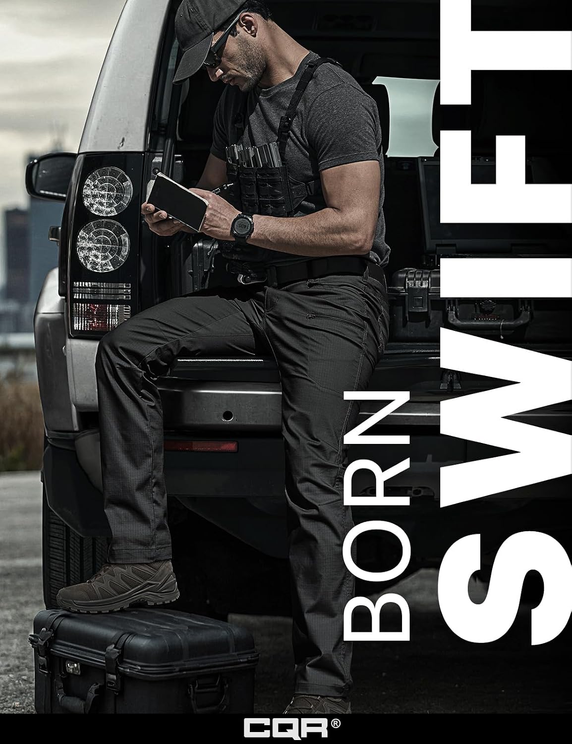 CQR Men's Flex Stretch Tactical Pants, Water Resistant Ripstop Cargo Pants, Lightweight EDC Outdoor Work Hiking Pants