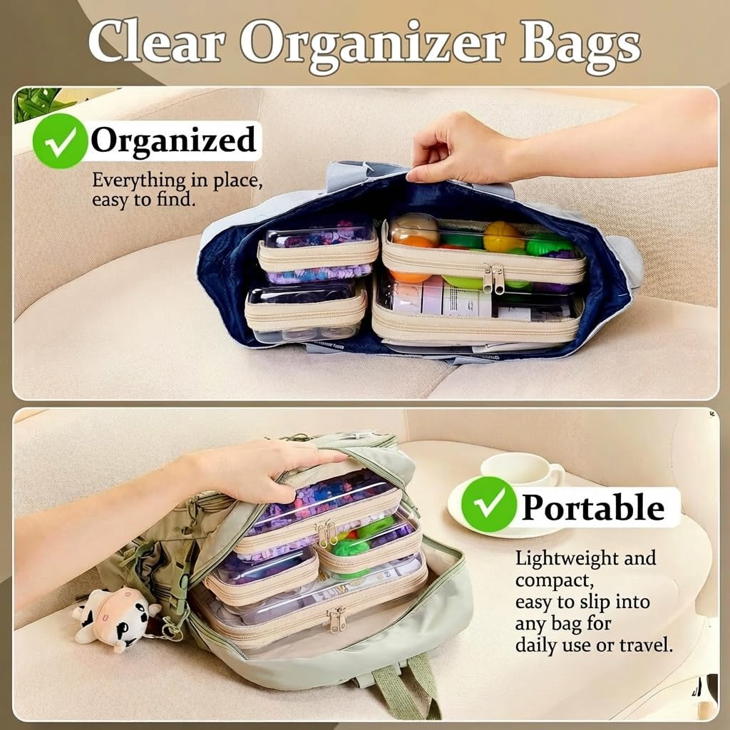 4 pcs Clear Zipper Pouches,Hard Shell Zipper Case, Toiletry Bag for Travel