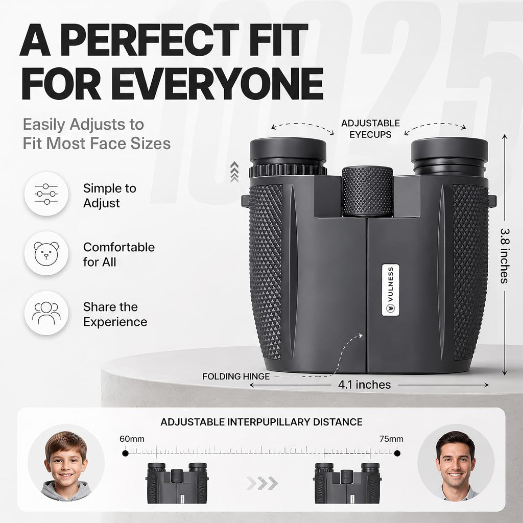 VULNESS 10x25 Binoculars for Adults, Compact for Bird Watching & Cruises