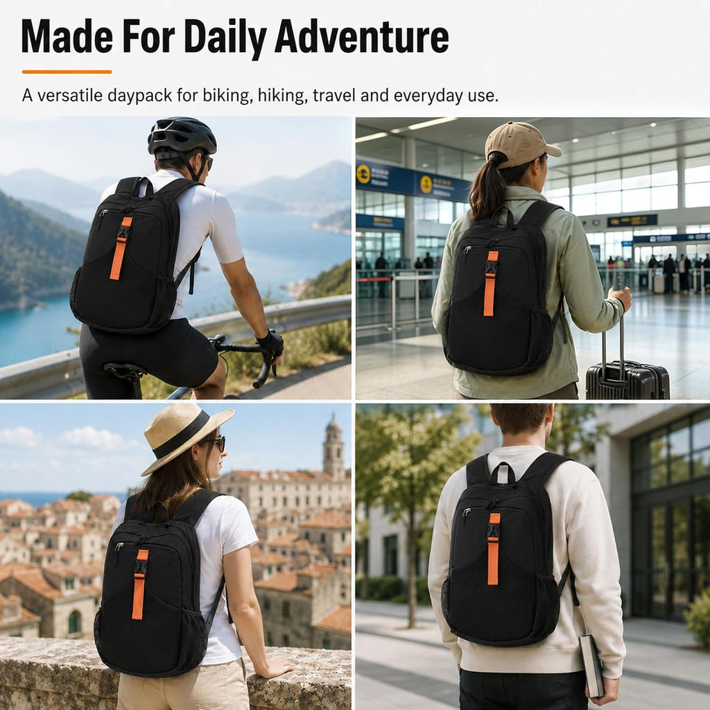 15L Small Hiking Backpack, Lightweight Packable Foldable Casual Backpack for Women Men (Black)