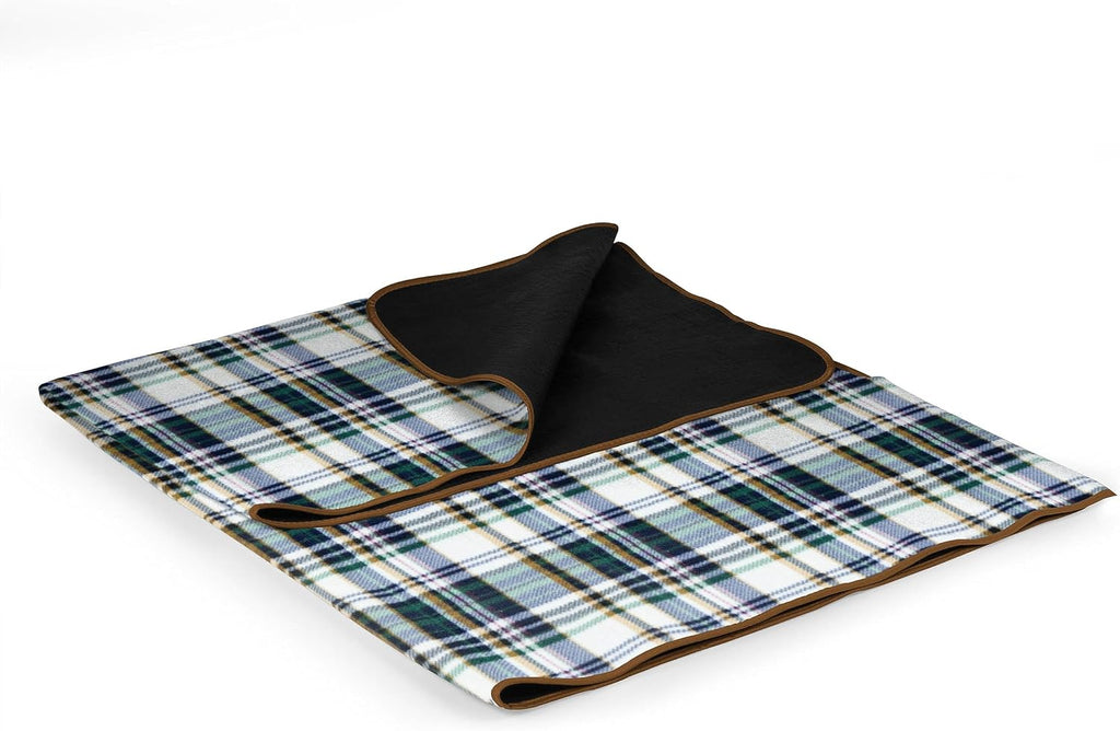 PICNIC TIME Outdoor Picnic Blanket Tote, 59"x51" Foldable Beach & Camping Blanket with Soft Fleece, Water-Resistant Bottom, Adjustable Strap & Zippered Pocket (English Plaid, Beige Flap)