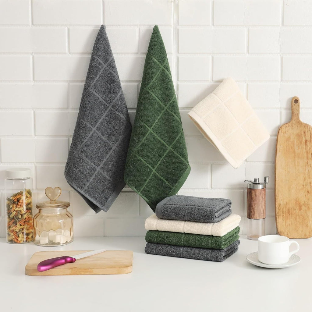 Glynniss Kitchen Towels Pack of 6, Dish Towles for Kitchen Drying, Cotton Kitchen Hand Towels (Grey, 15x25 inches - 6pcs)