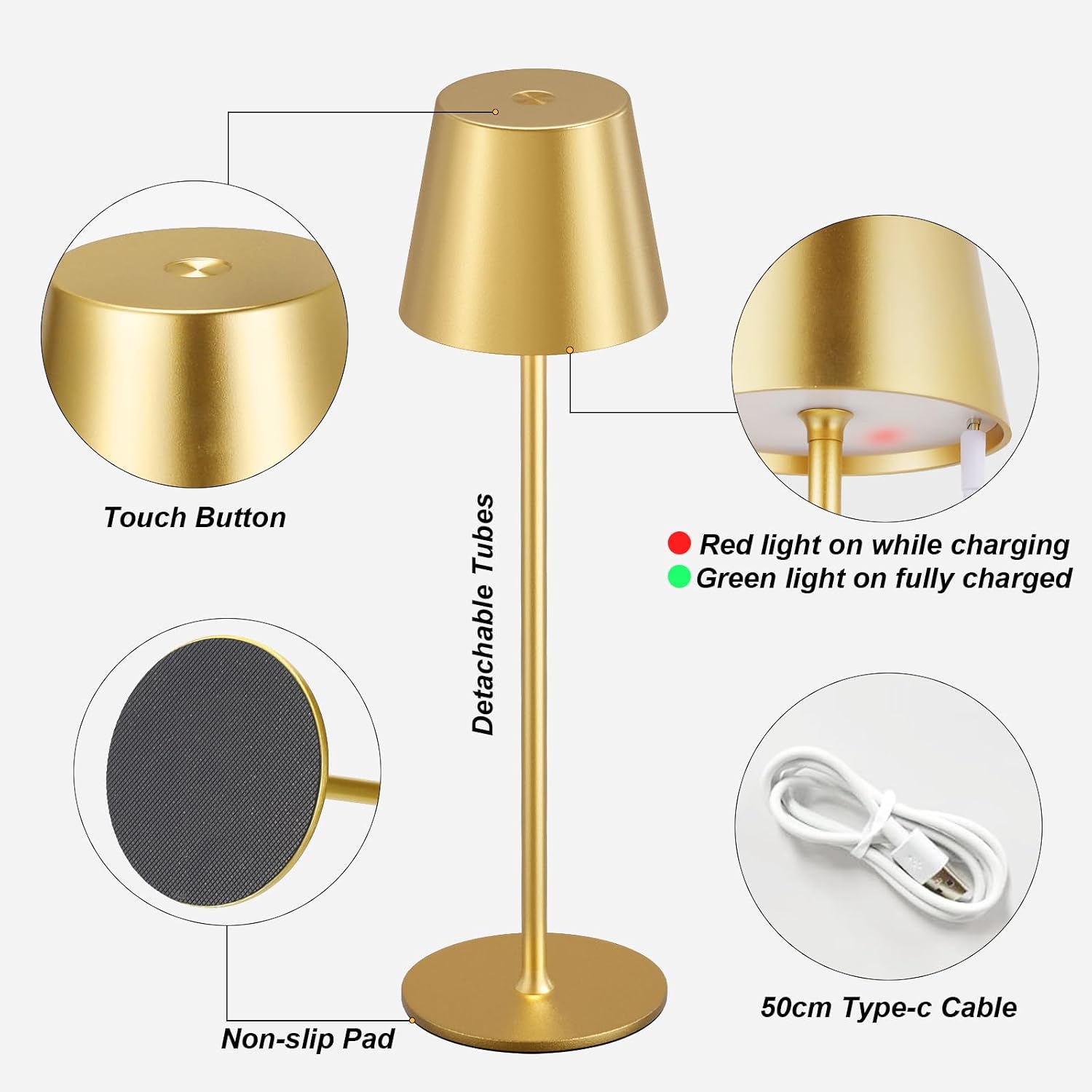 Cordless Table Lamp Rechargeable Gold - KK 2 Pack 5000mAH Battery Operated Lamp for Dining Table, 3 Color Stepless Dimming Wireless Lamp for Counter, Outdoor Patio, Touch Control, Water Repellent