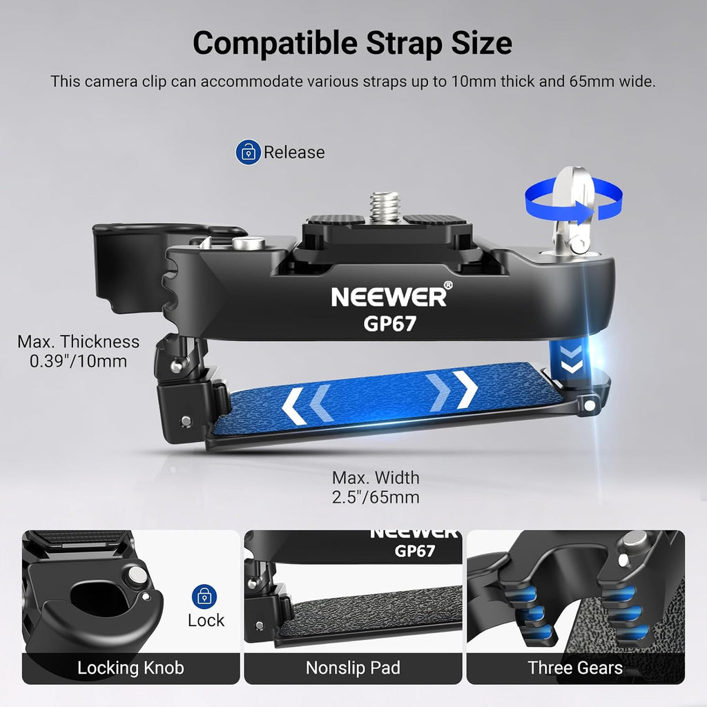 NEEWER Camera Backpack Clip, Quick Release Camera Clip Mount, Compatible with PD System & Arca Type Plate, Secure Locking, 22lb Load for DSLR Mirrorless Cameras