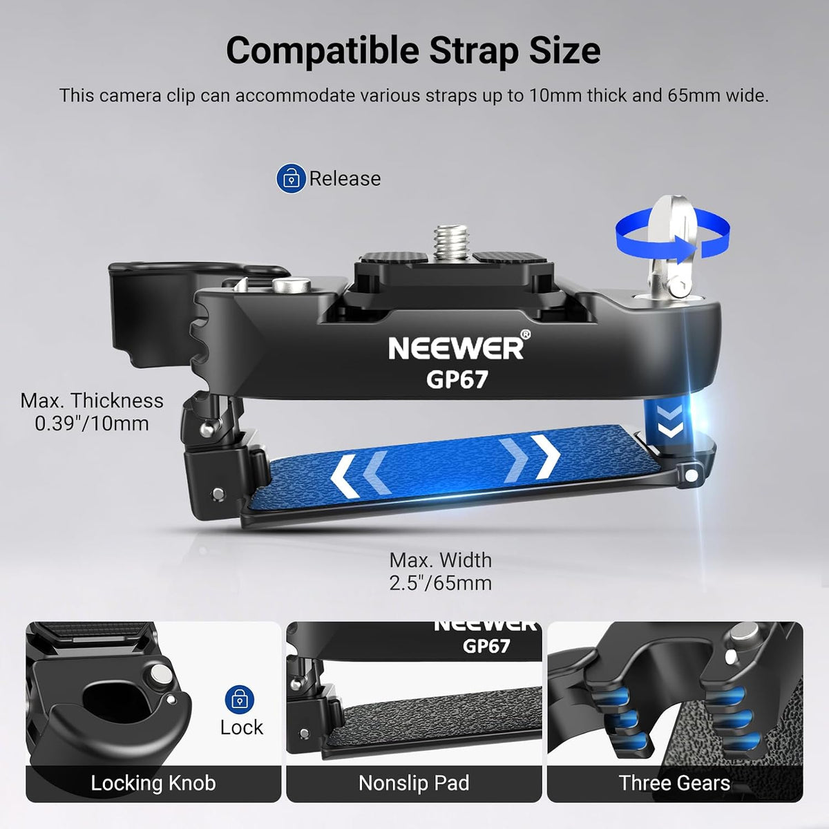 NEEWER Camera Backpack Clip, Quick Release Camera Clip Mount, Compatible with PD System & Arca Type Plate, Secure Locking, 22lb Load for DSLR Mirrorless Cameras