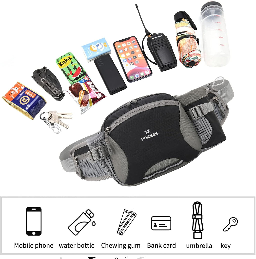 Peicees Hiking Fanny Pack Large Waist Bag for Men Women with Bottle Holder Water Resistant Lumbar Pack for Hiking Camping Fishing Outdoor (Bottle Not Included)