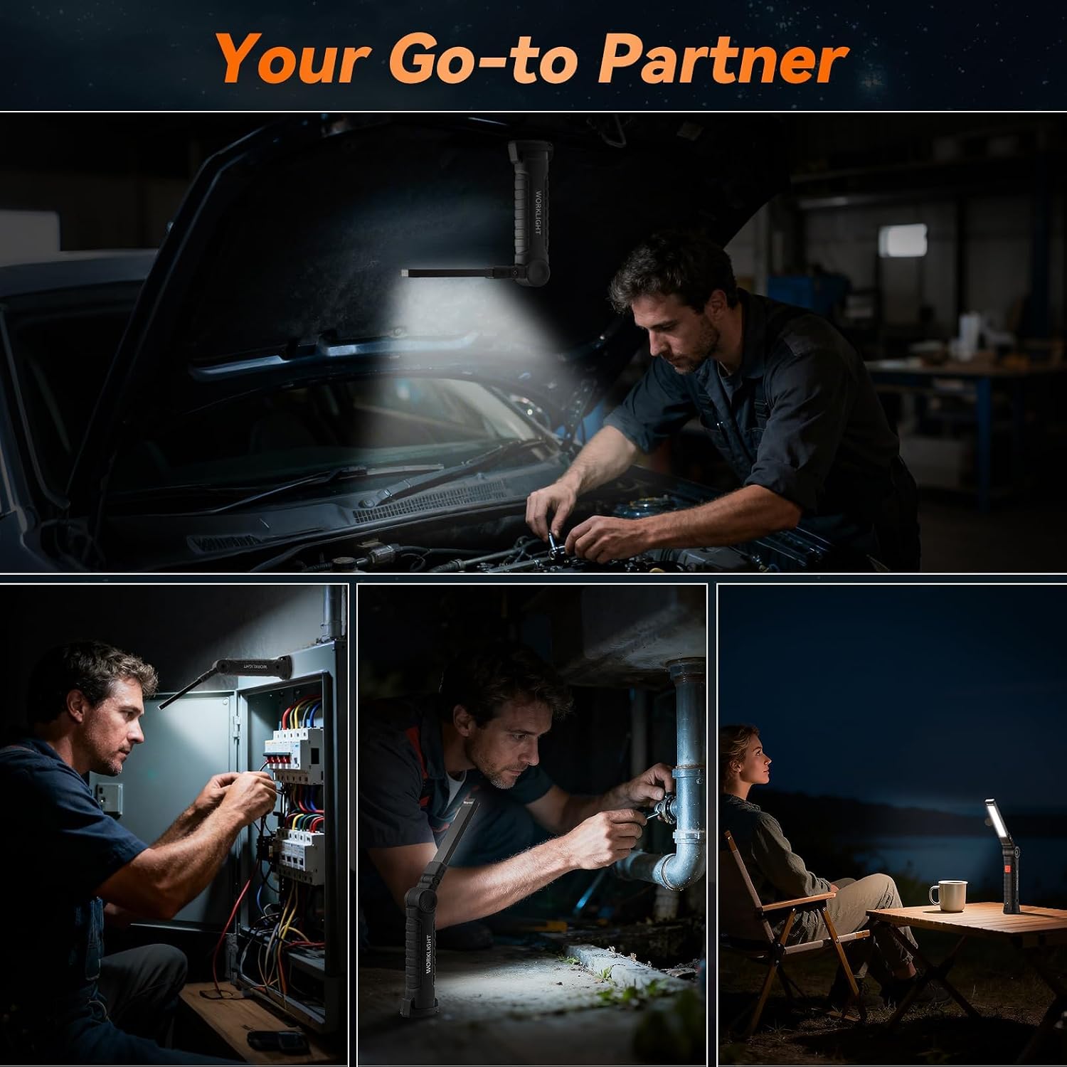 6Pack Magnetic Rechargeable LED Work Light/Flashlight for Mechanics