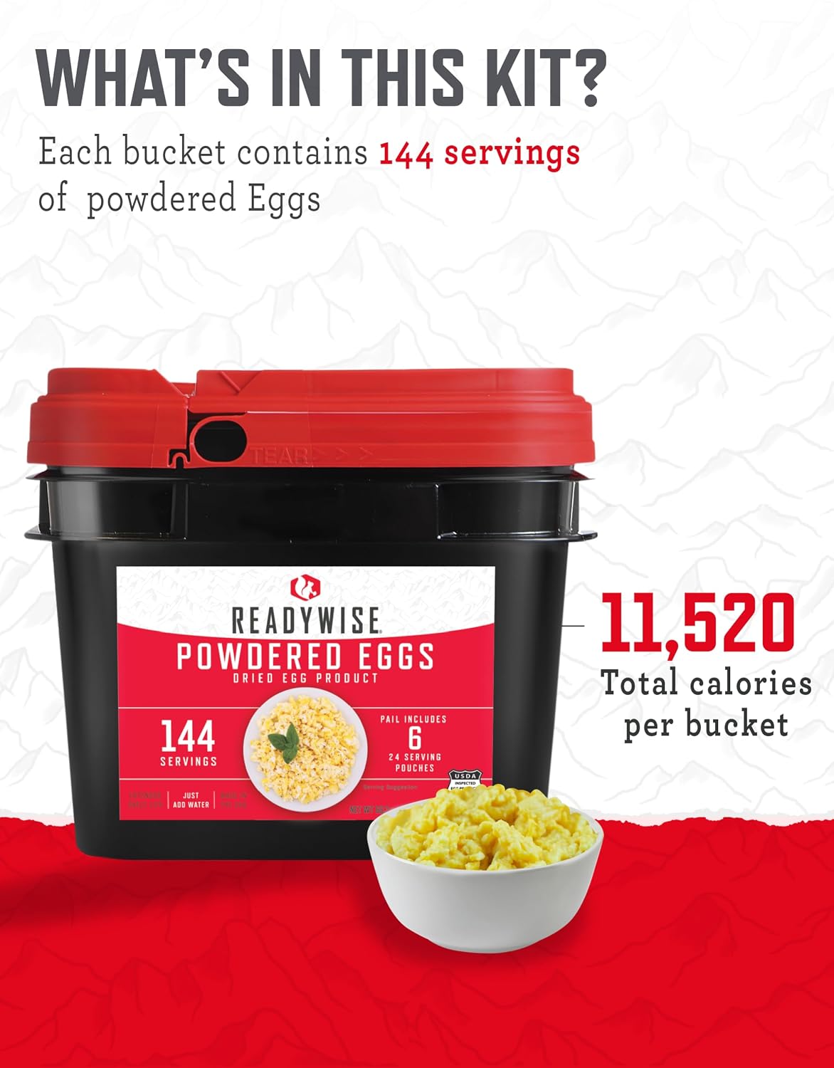 READYWISE Emergency Food Survival Supply Powdered Eggs Bucket 144 Servings