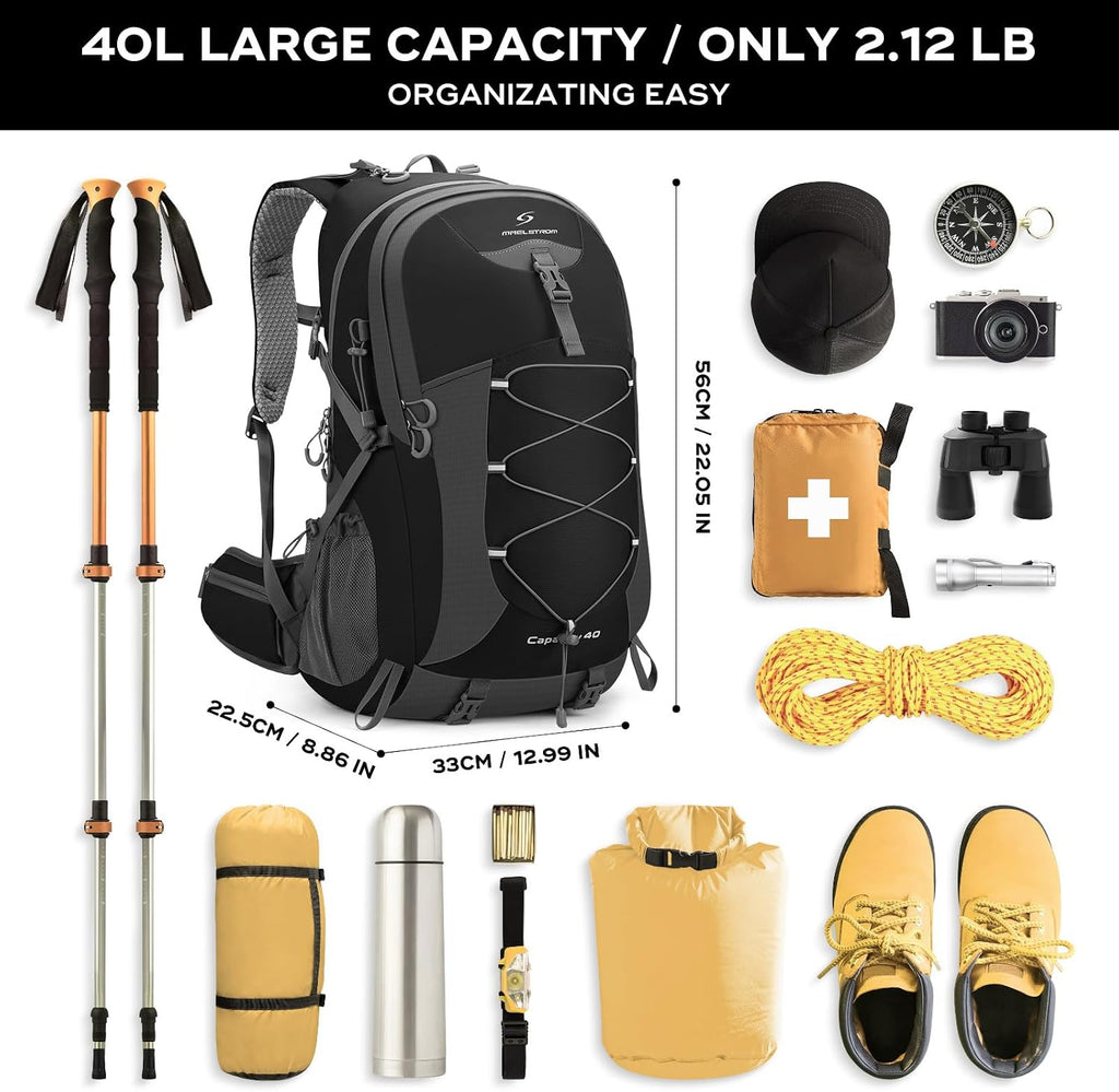 Maelstrom 40L Hiking Backpack, Lightweight Camping Daypack with Rain Cover