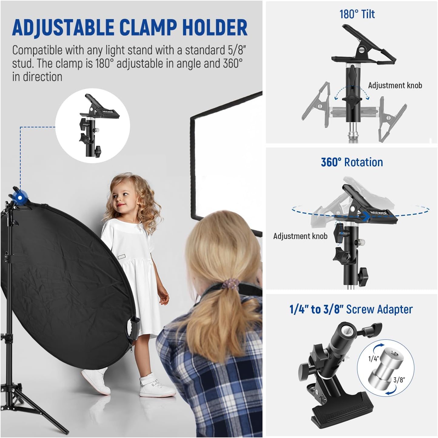 NEEWER 32"/80cm 5 in 1 Light Reflector with Clamp & Hand Grips, RF-80II