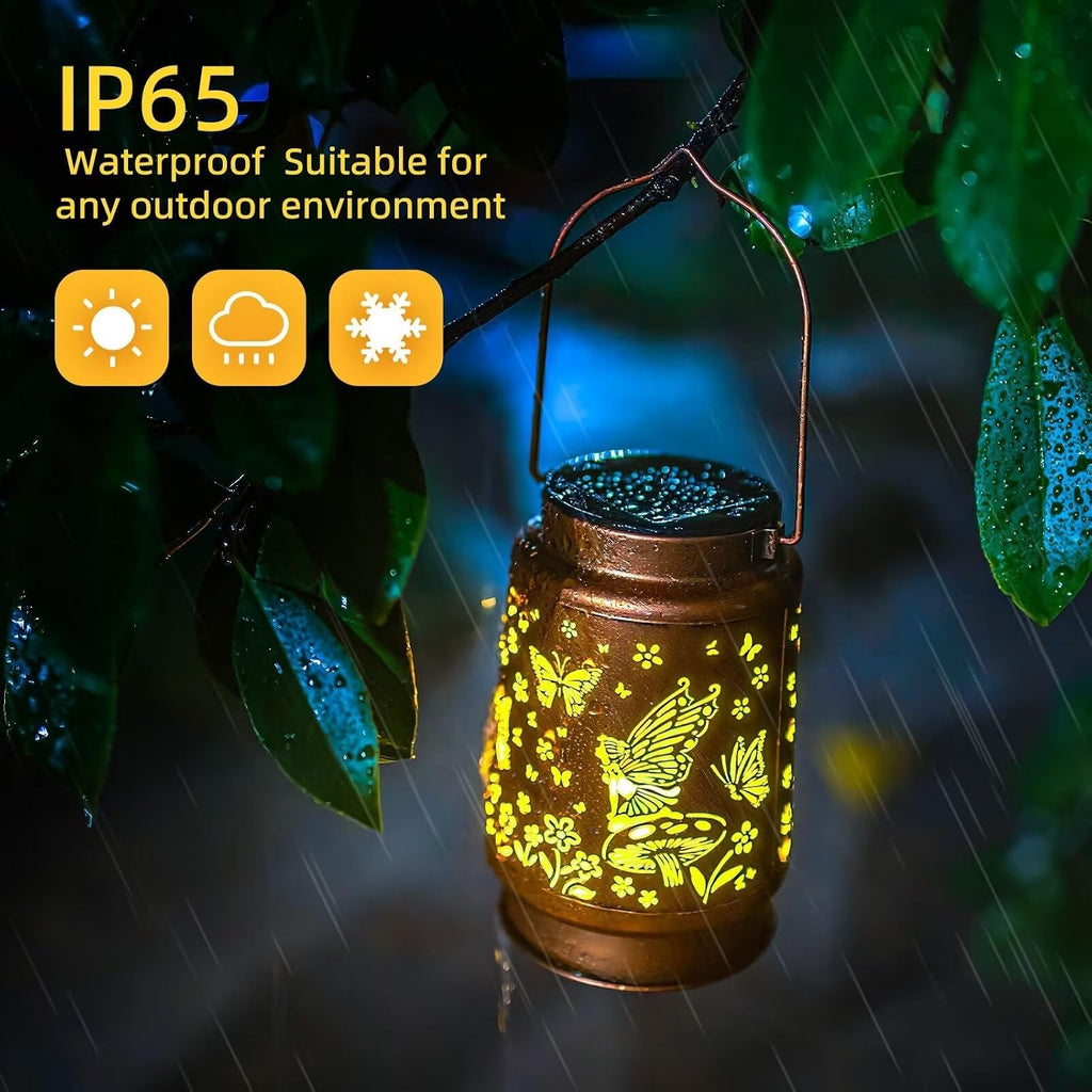 Fairy Solar Lanterns Outdoor Waterproof,Hanging Solar Lights Gifts for Women Mom Grandma Metal Decorative LED Lantern Outside for Yard,Patio,Lawn,Porch,Backyard,Garden Decor