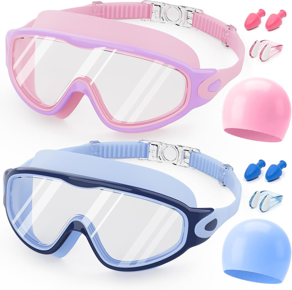 Kids Swim Goggles 2 Pack, Anti Fog No Leak UV Protection Ages 4-15