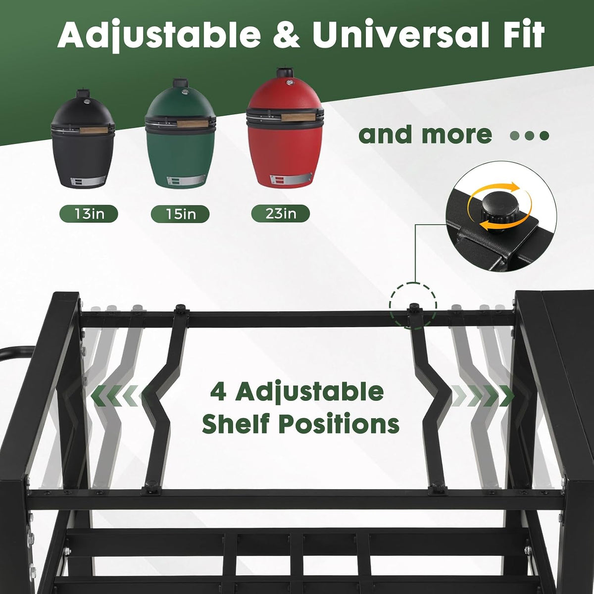 Outdoor Grill Table for Big Green Egg, BBQ Cart with Lockable Wheels