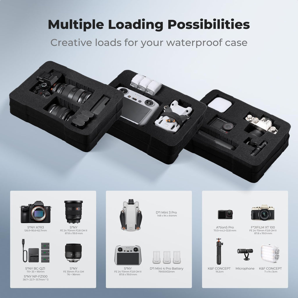 K&F CONCEPT Waterproof Hard Case, IP67 Protective Case with Pre-Scored Foam