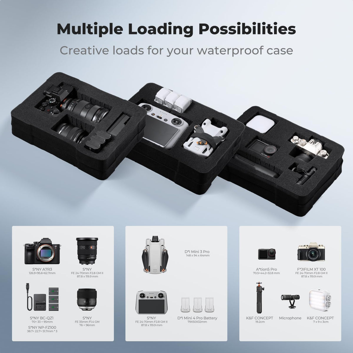 K&F CONCEPT Waterproof Hard Case, IP67 Protective Case with Pre-Scored Foam