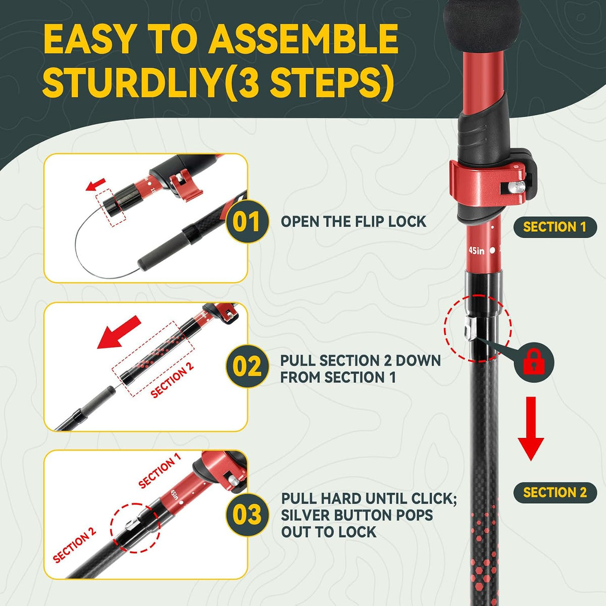 Clostnature Carbon Fiber Collapsible Trekking Poles for Hiking, Walking
