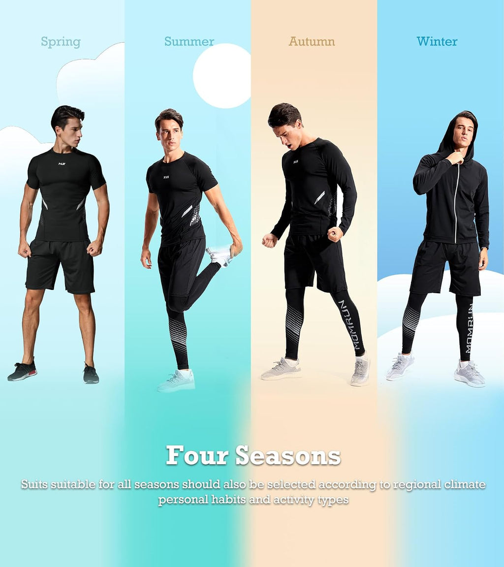 BOOMCOOL 5PCS Workout Sets incluir Compression Shirt Pants Hoodie Jacket for Men outdoor sports running indoor fitness