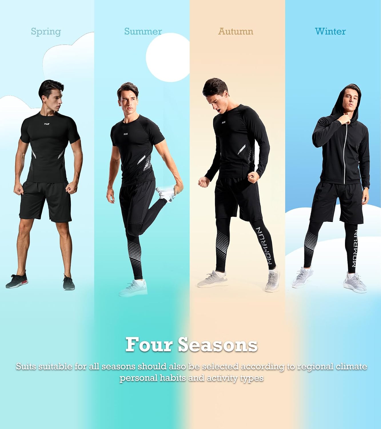 BOOMCOOL 5PCS Workout Sets incluir Compression Shirt Pants Hoodie Jacket for Men outdoor sports running indoor fitness