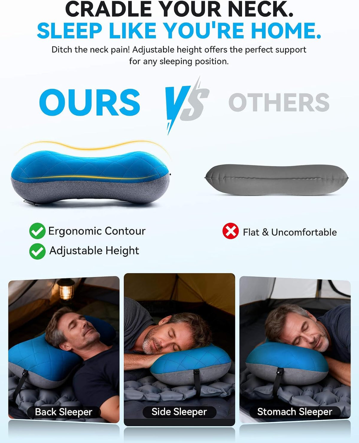 Hikenture Camping Pillow with Removable Cover, Ultralight Inflatable Pillow