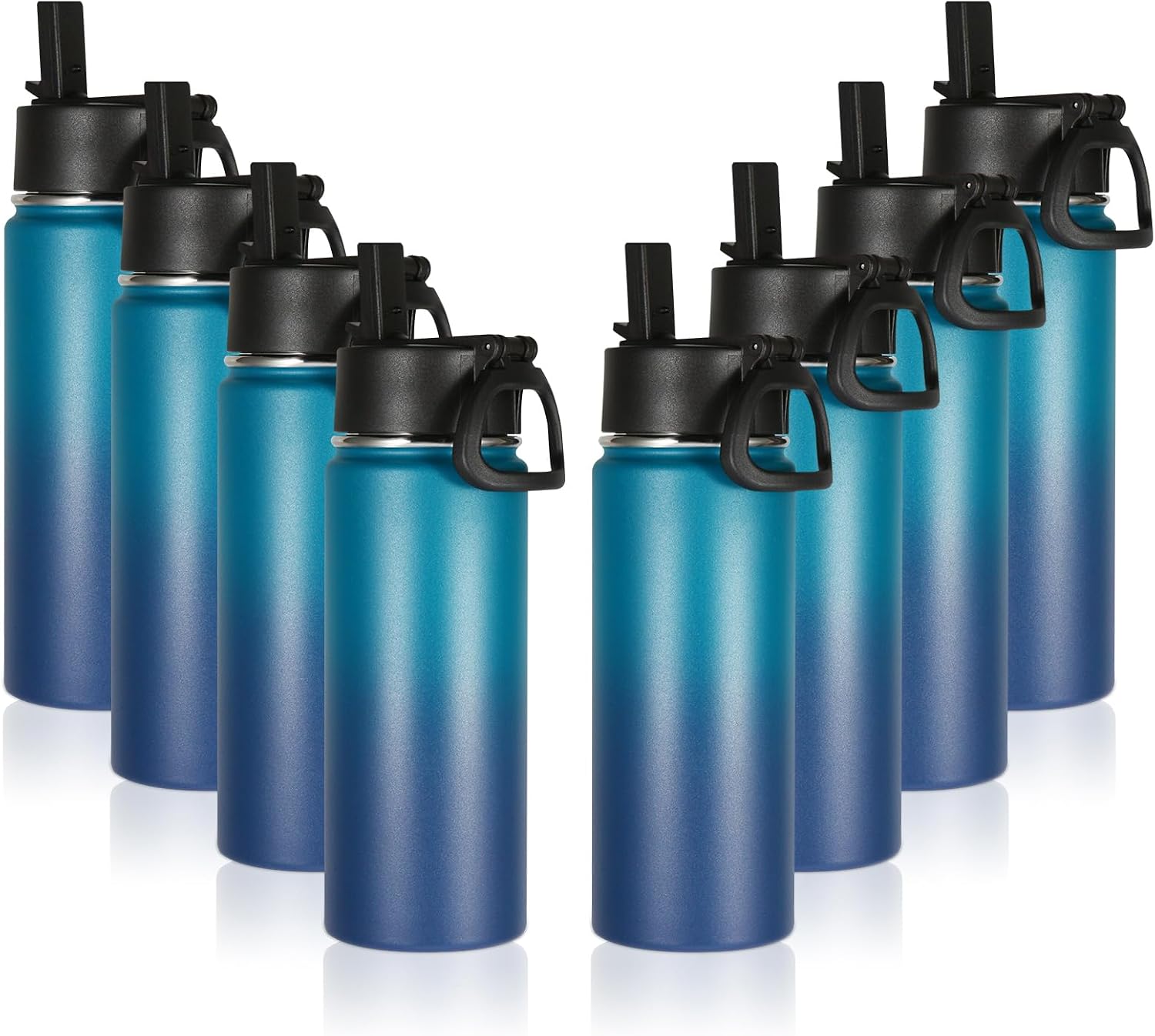 Volhoply 16 OZ Kids Water Bottle Bulk 8 Pack,Insulated Sports Bottles with Straw Lid,Stainless Steel Bottle with Handle Keep Cold & Hot,Double Wall Vacuum Tumbler Cups for School(Dark Night, 8)