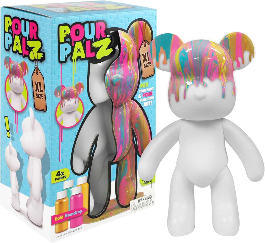 Pour Palz DIY Paint Pouring Kit – 1 XL Bear Figurine, 4 Acrylic Pour Paints, Mixing Cups & Tools, Create Unique Marbled Art, Fun Hands-On Craft Kit for Kids & Adults, Gold Gumdrop, Ages 5+