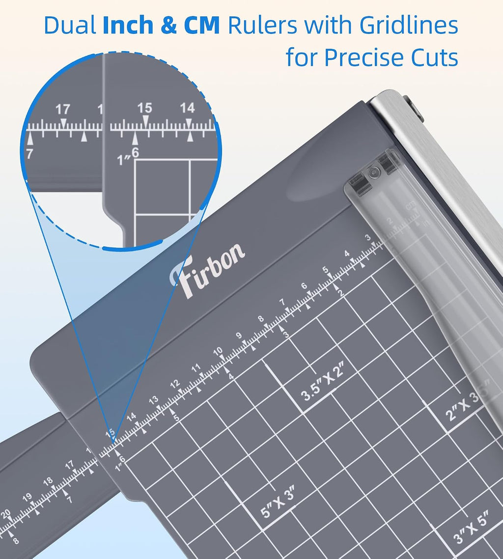 Firbon 12" Guillotine Paper Cutter with Hidden Ruler, Compact Paper Trimmer