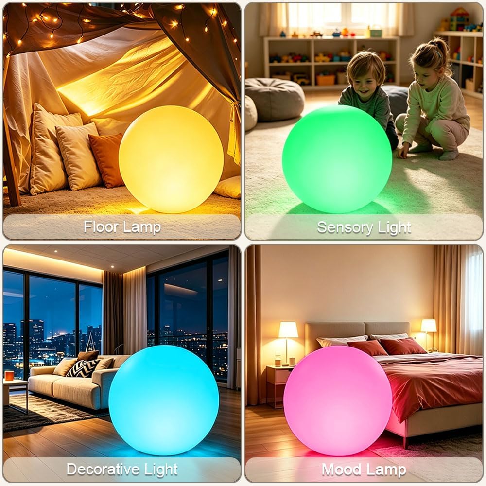 20-inch LED Glowing Ball Light, Large Rechargeable Globe Orb Light Outdoor