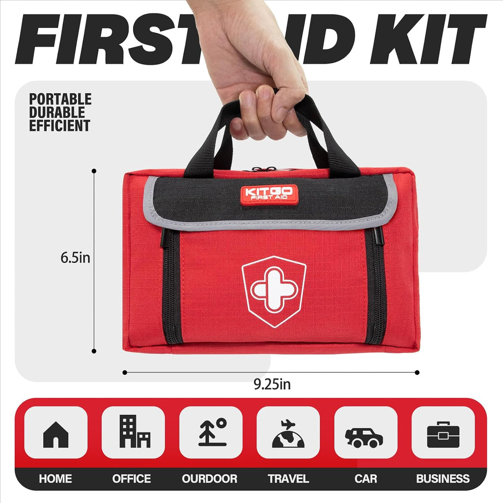 First Aid Kit - Waterproof Compact Small Emergency Medical Trauma Kit for Home, Travel, Camping, Hiking, Vehicle, Workplace Gift for Doctors, Parents, Travelers, Climbers (218 Piece Red)