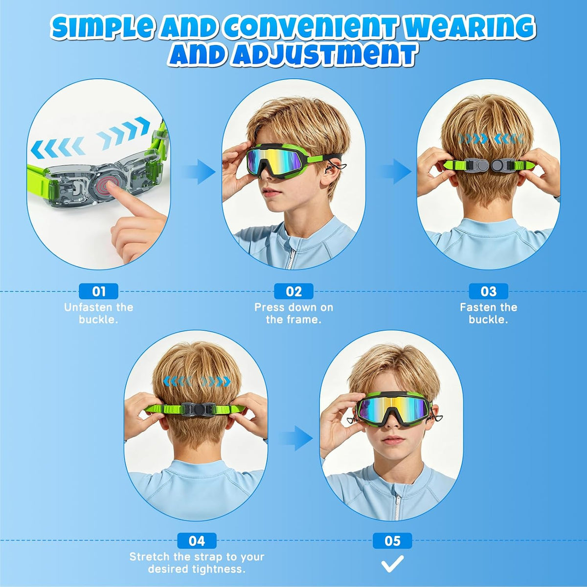 Kids Swim Goggles 2 Pack, Large Frame, Anti-Fog, UV Protection, Leakproof, Wide View, Age 4-14