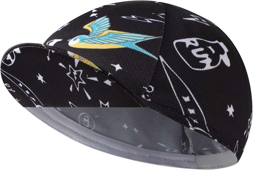 Black Cycling Cap - Polyester Funny Cycling Hat-Under Helmet - Cycling Helmet Liner Breathable&Sweat Uptake