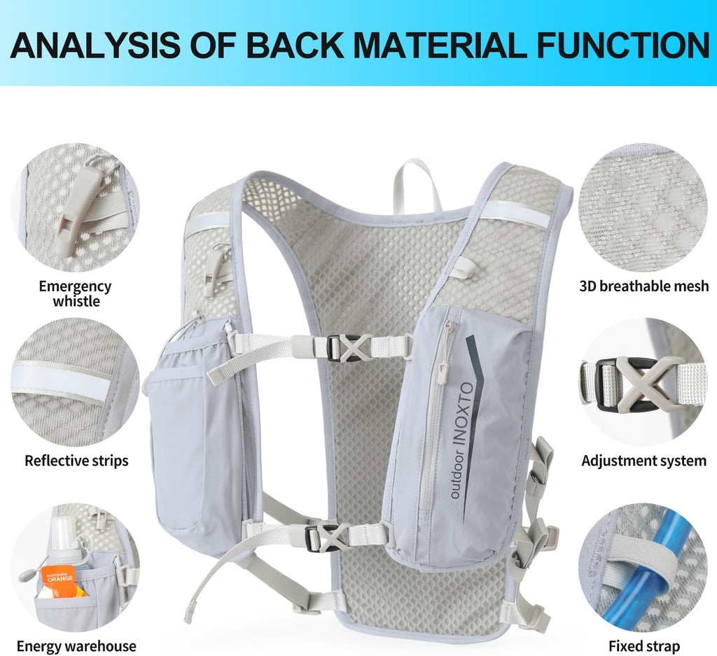 INOXTO Running Hydration Vest Backpack,Lightweight Insulated Pack with 1.5L Water Bladder Bag Daypack for Trail Hiking Running Cycling Race Marathon for Women Men