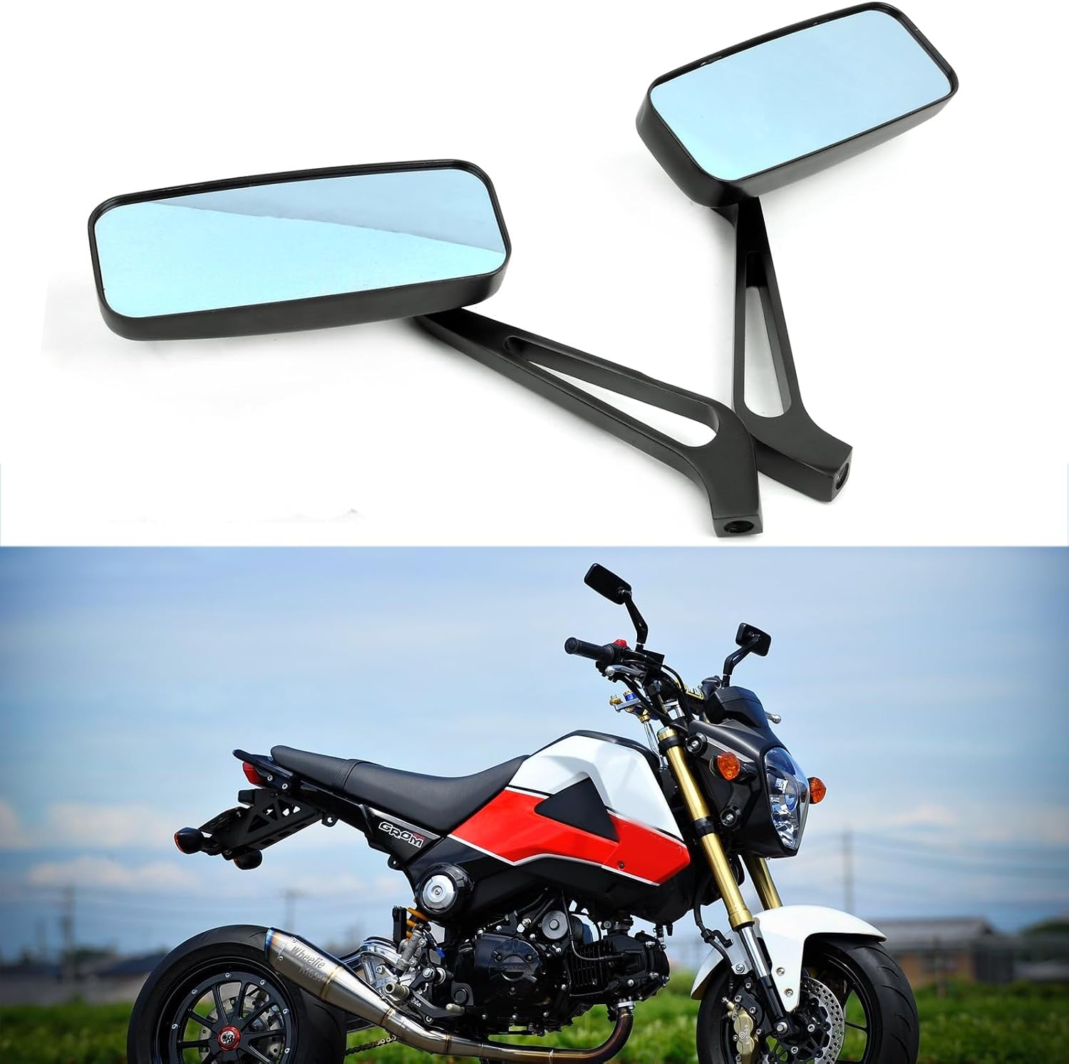 Black Rectangle Motorcycle Rearview Side Mirrors 10mm 8mm Compatible with Honda Shadow Kawasaki Suzuki Yamaha Cruiser Chopper