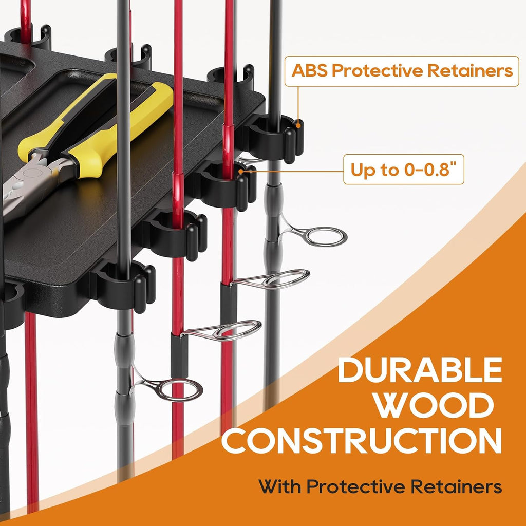 Fishing Rod Holder Rack with 360° Rotating Base – 16 poles Capacity,multi-purpose Rod Storage Rack,Easy Install & Durable Wooden Vertical Fishing Pole Holders for Ground,Black