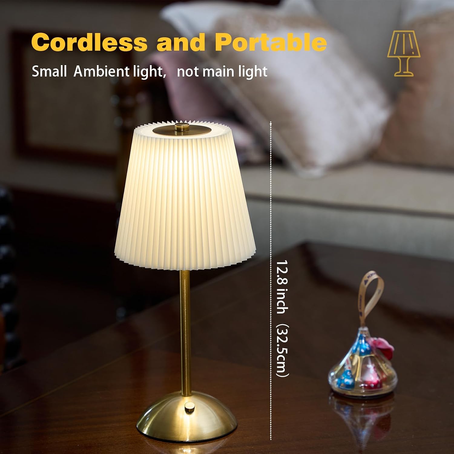 Rechargeable Cordless Table Lamp, 3-Color Dimmable Touch Light, Beige Shade