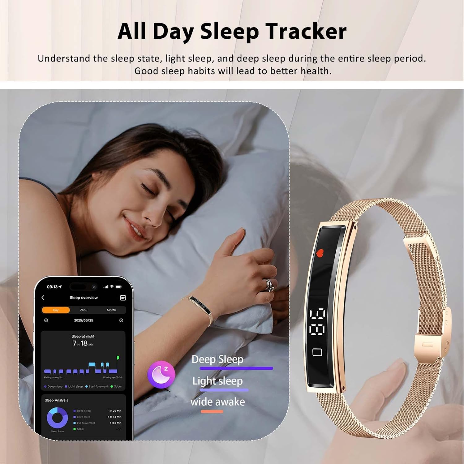 Smart Bracelet for Men Women with 2 Bands 24/7 Fitness Health Tracker