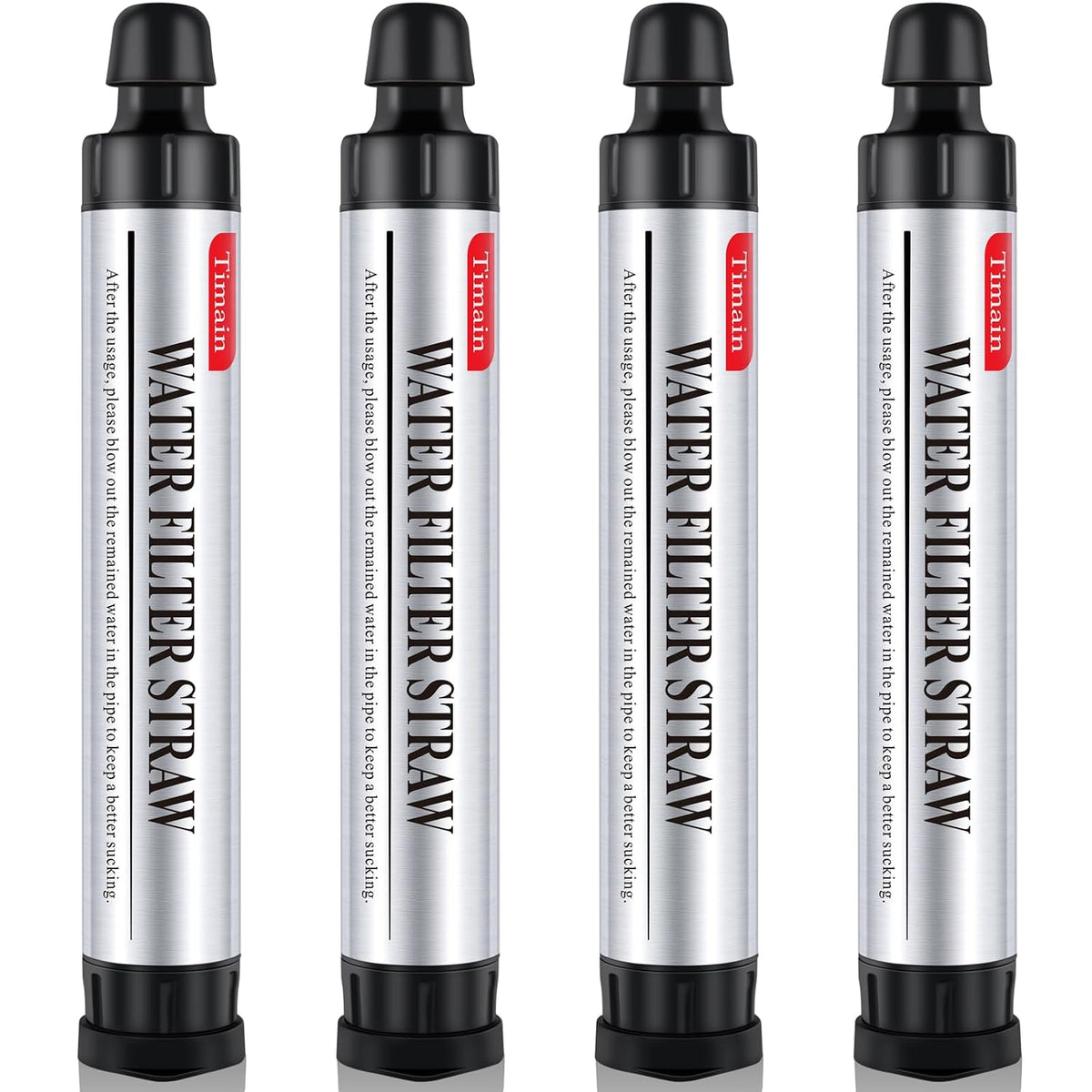 Timain 2 Pack 4-Stage Filtration, High Flow Rate Water Filter Straw, Water Purifier Survival for Emergency Kits, Travel, Camping, Hiking, Fishing, Hunting