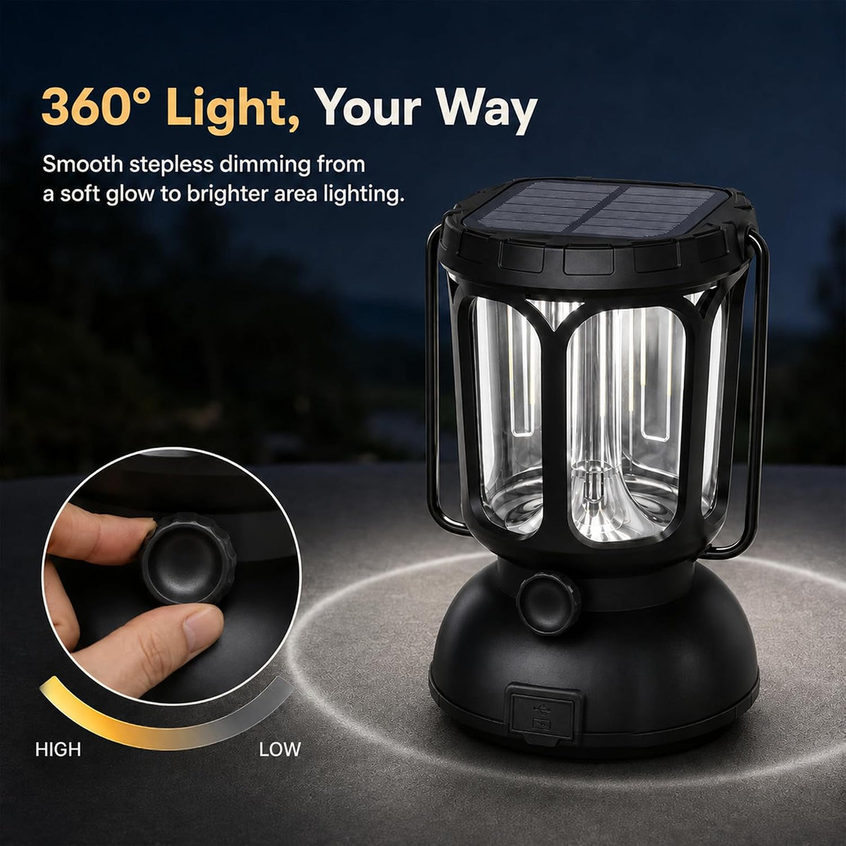 Raynic Camping Lanterns 2 Pack, USB-C & Solar Rechargeable, Long Last