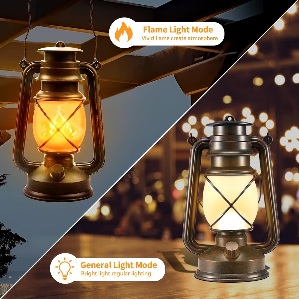2 Pack Bronze Battery-Powered LED Lanterns with Flickering Flame and Remote