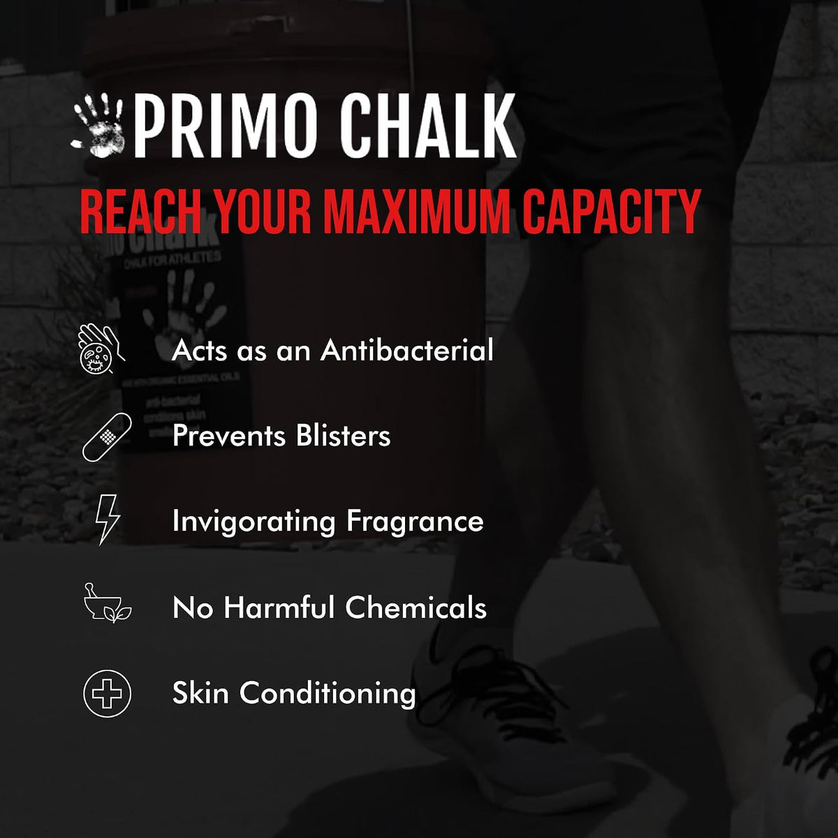 Primo Chalk Resealable Bucket: Loose Chalk for Weightlifting, Rock Climbing, & Gymnastics, Made in The USA, Chalk Ball Refill for Superior Grip