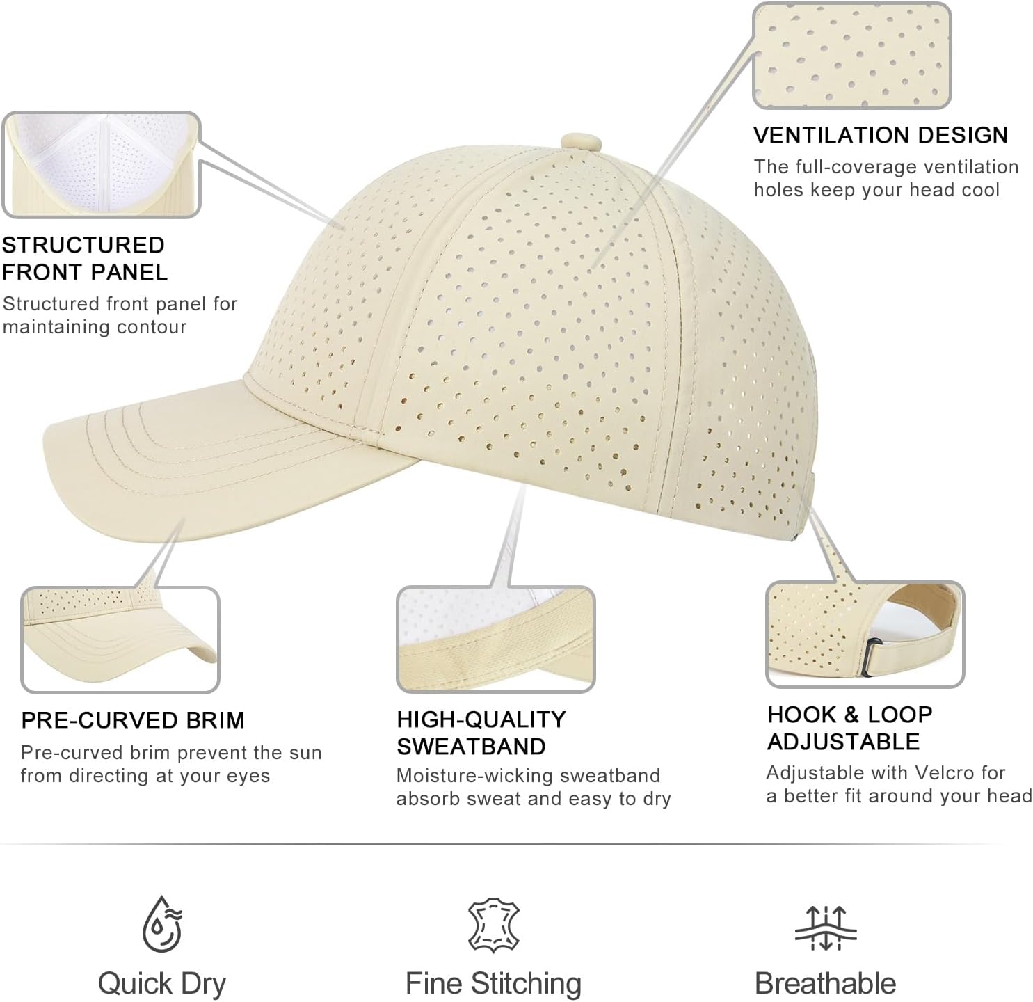FEINION Men Laser Mesh Breathable Snapback Baseball Cap
