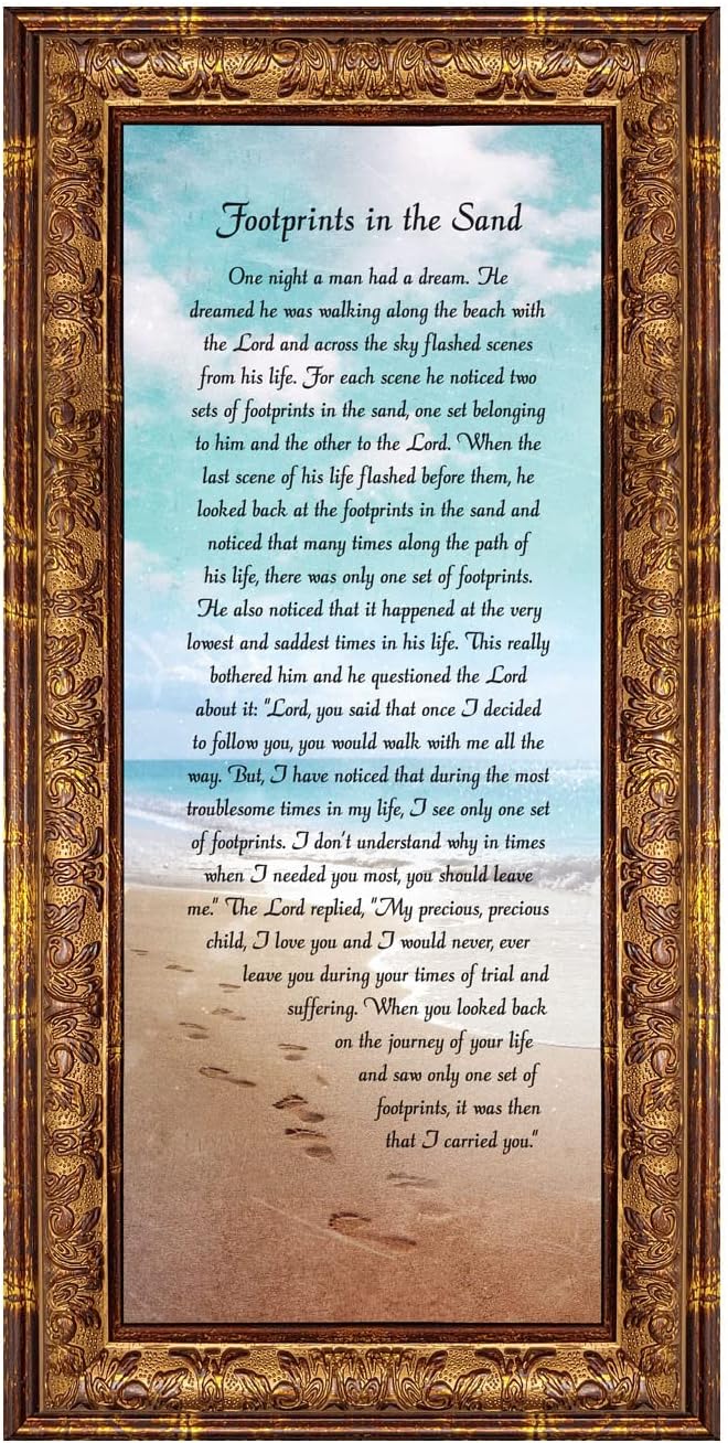 Footprints in the Sand Inspirational Wall Art, Beach Decor, Christian Gifts for Women and Men, Christian Wall Decor, Get Well Soon, Encouraging Scripture Wall Art, Framed Sympathy Gift 7349R