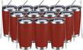 MEWAY 20oz Tumbler 12 Pack Double Wall Vacuum Insulated Travel Mug Bulk, Stainless Steel Tumblers with Lid and Straw, Powder Coated Coffee Cups for Cold & Hot Drinks (Red, Set of 12)