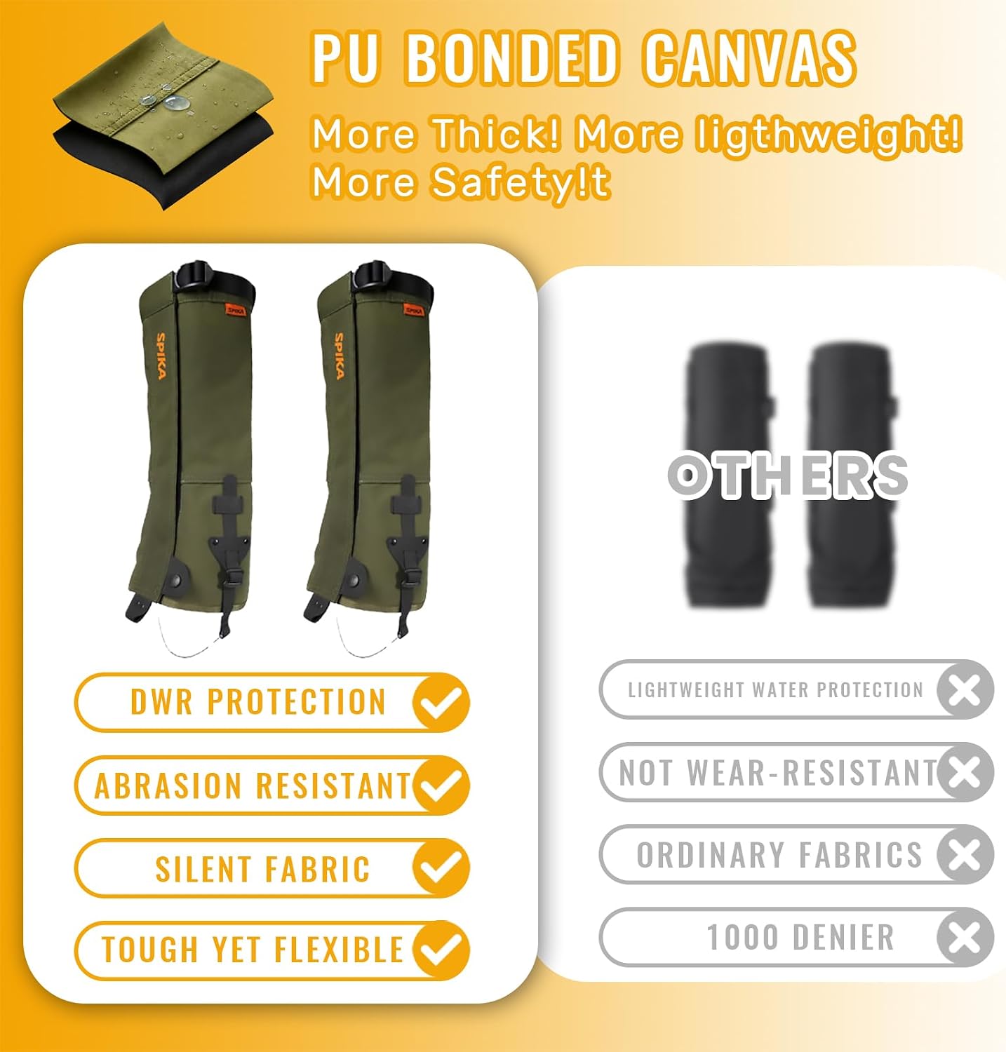 SPIKA Strike Snake Gaiters, Waterproof Hunting Gaiter for Men and Women, Adjustable and Snake Resistent Leg Protective for Outdoors Hiking