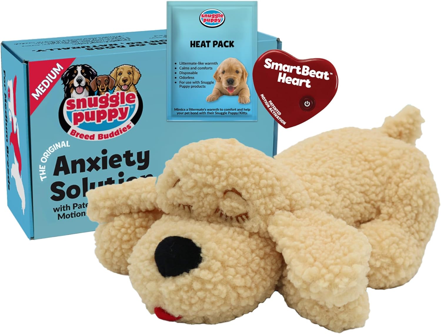 Snuggle Puppy Heartbeat Dog Toy for Puppies, Real-Feel Heartbeat, Calming Sleep Aid and Crate Training Comfort Toy with Heat Pack, Brown & White Beagle