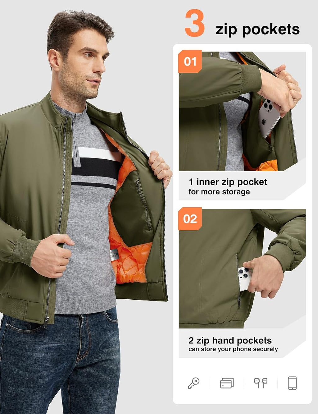 TBMPOY Men's Winter Jackets Bomber Padded Casual Windbreaker Warm Fall Coat