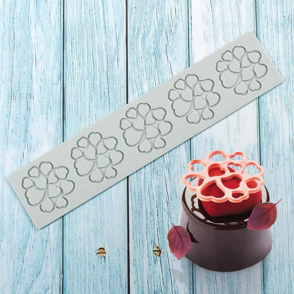 Hollow Leaf Silicone Molds Lover Heart Chocolate Molds Geometry 3D Silicone Mould Chocolate Candy Leaf Mold Sugar Craft Cake Decoration Cupcake Top (C_Heart_11.12 * 2.4 * 0.12inch)