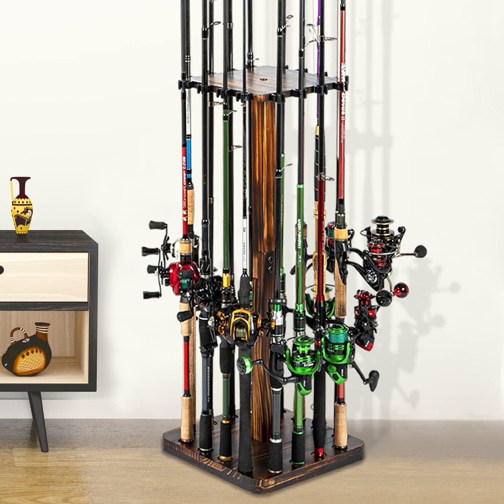 Ghosthorn Fishing Rod Holder for Garage,Wood Floor Pole Rack for Men Gift