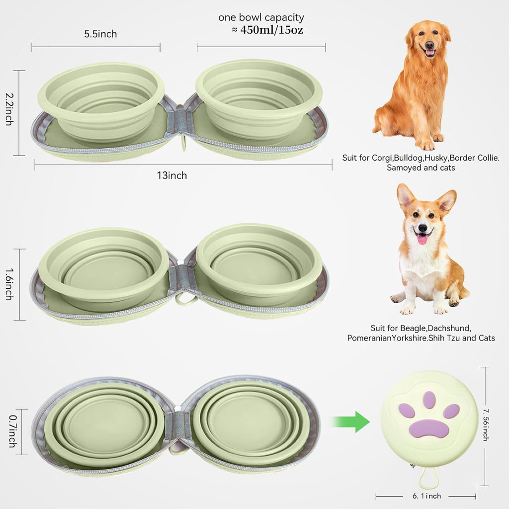 Collapsible 2-in-1 Silicone Pet Bowls (Beige)