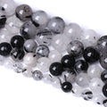 8MM 45PCS Natural Crystal Stone Black Rutile Quartz Gemstone 2A Grade Loose Beads for Jewelry Making DIY Bracelet Necklace Semi Precious Beads 1 Strand